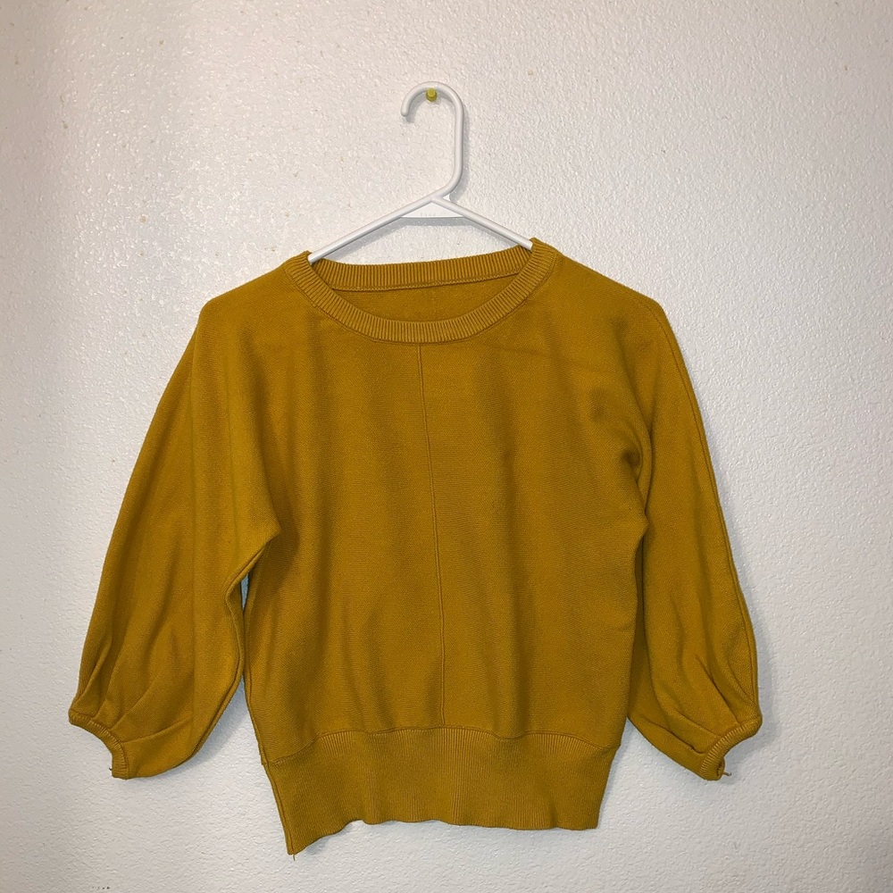 Vintage Knit Top Bubble Sleeve Blouse Mustard